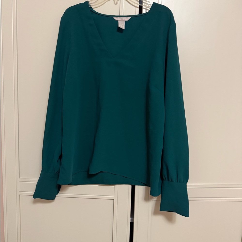 Women's Teal V-Neck Blouse
